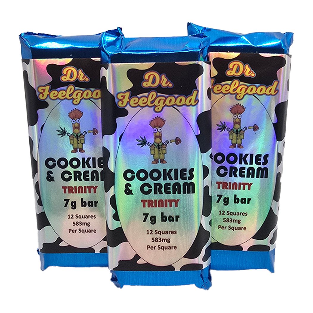 Dr FeelGood Cookies and Cream Melkchocolade Psilocybine Trinity Bar